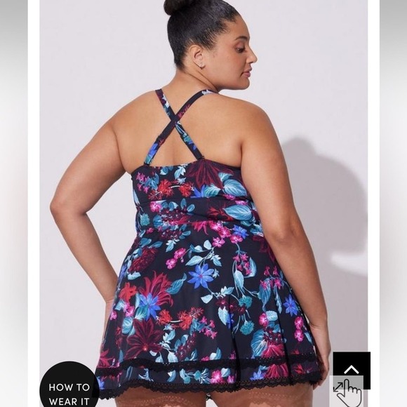 New! Torrid sz 3 Mystical Forest Floral LACE TRIMMED Bathing Swim Suit 3X - Picture 3 of 3